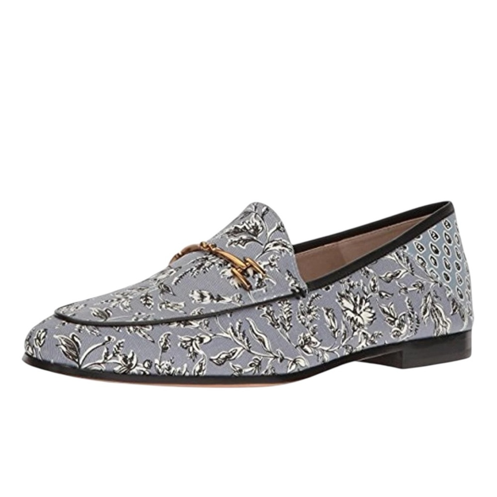 *NWOT* Sam Edelman Blue Grey Floral Jacquard Loafers with Gold Bit